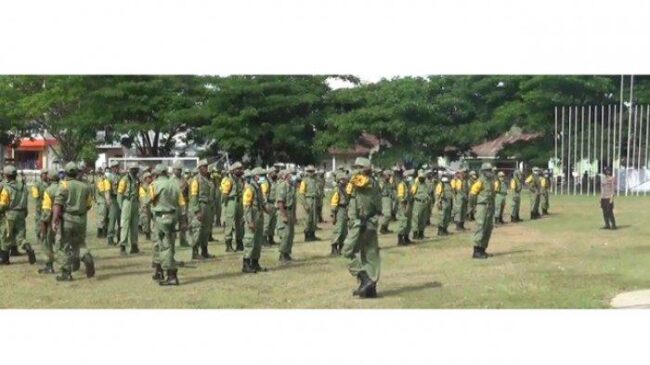 malaka linmas di malaka diberi penguatan jelang pilkada 2020