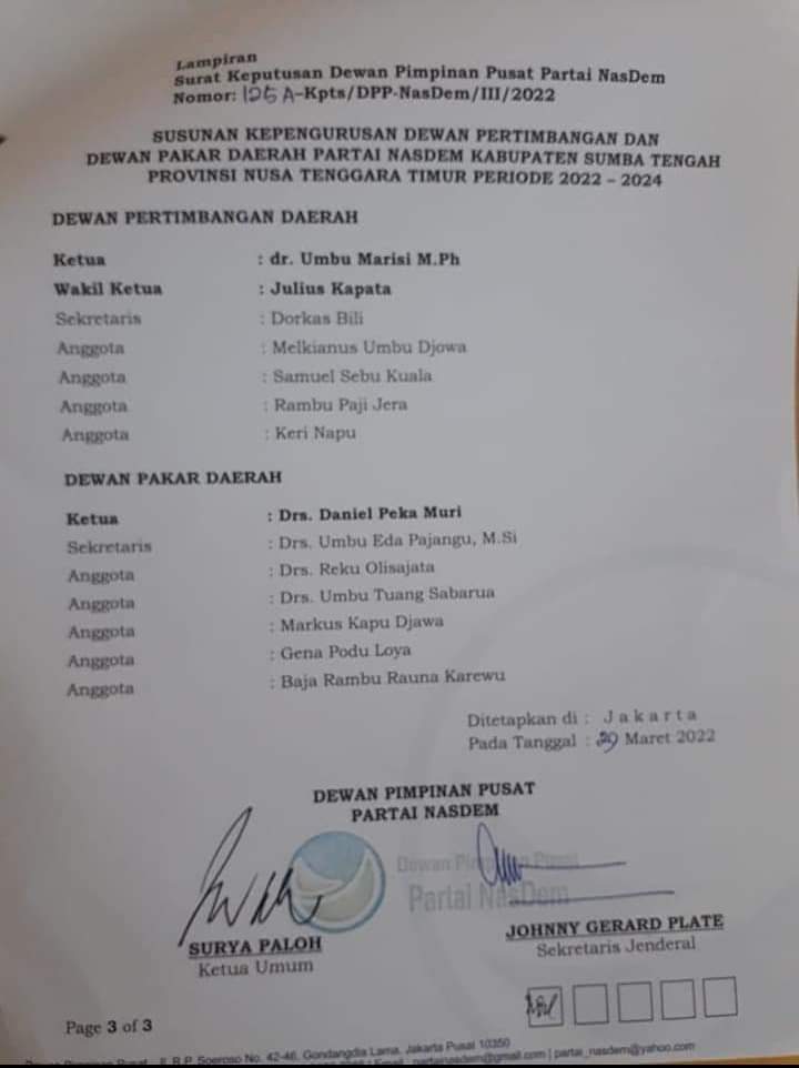 sumteng sekda pengurus partai